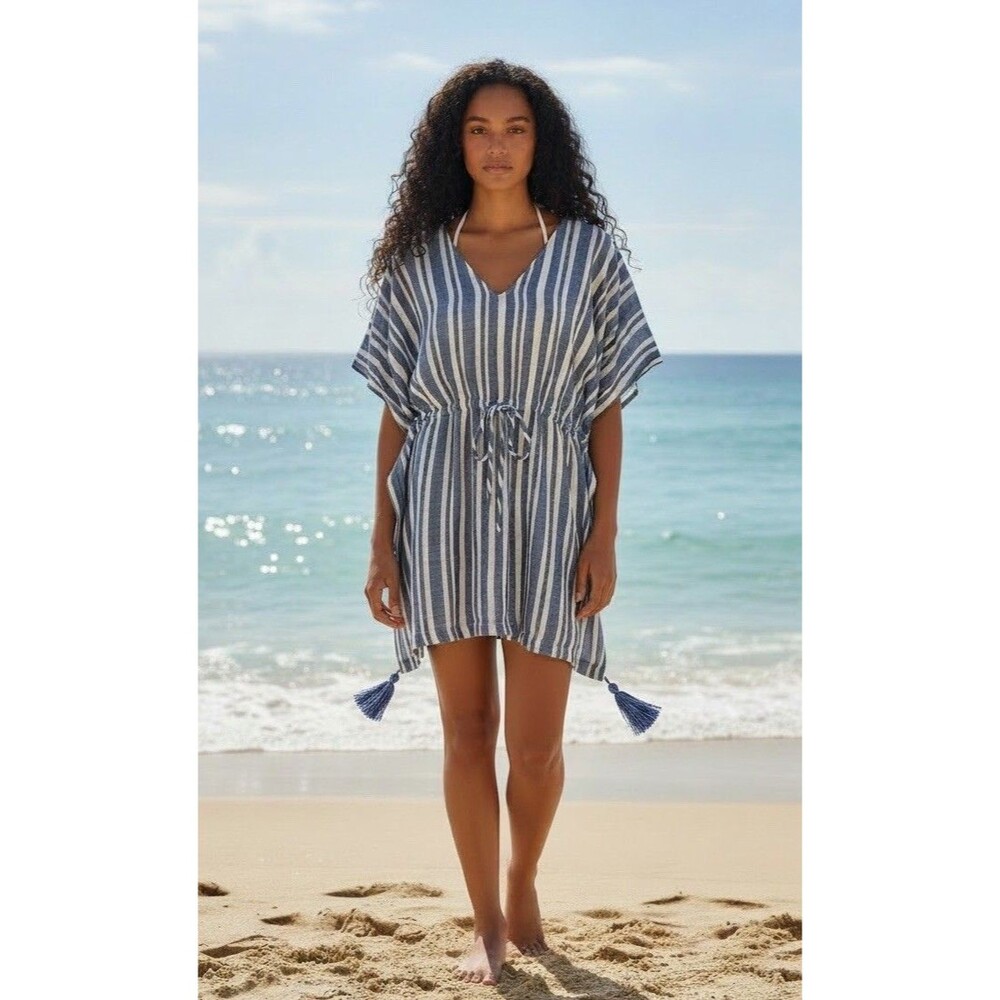 LIFE IS GOOD Swim Coverup Women’s XS/S Blue Stripe Boho Flowy Cotton Draws